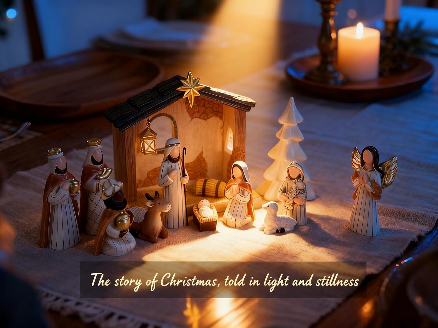Nativity Set Indoor-14 Piece Nativity Scene with Lighted Manger