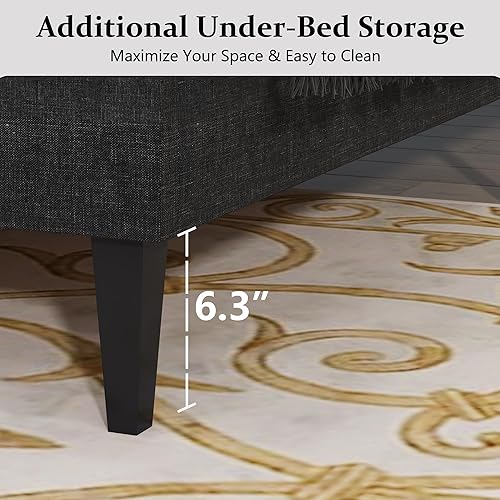 Miniatura 142 de BarnFurin Base de cama de tamaño matrimonial con cabecero, cama de plataforma tapizada con cabecera capitonada con botones ajustables, marco de cama
