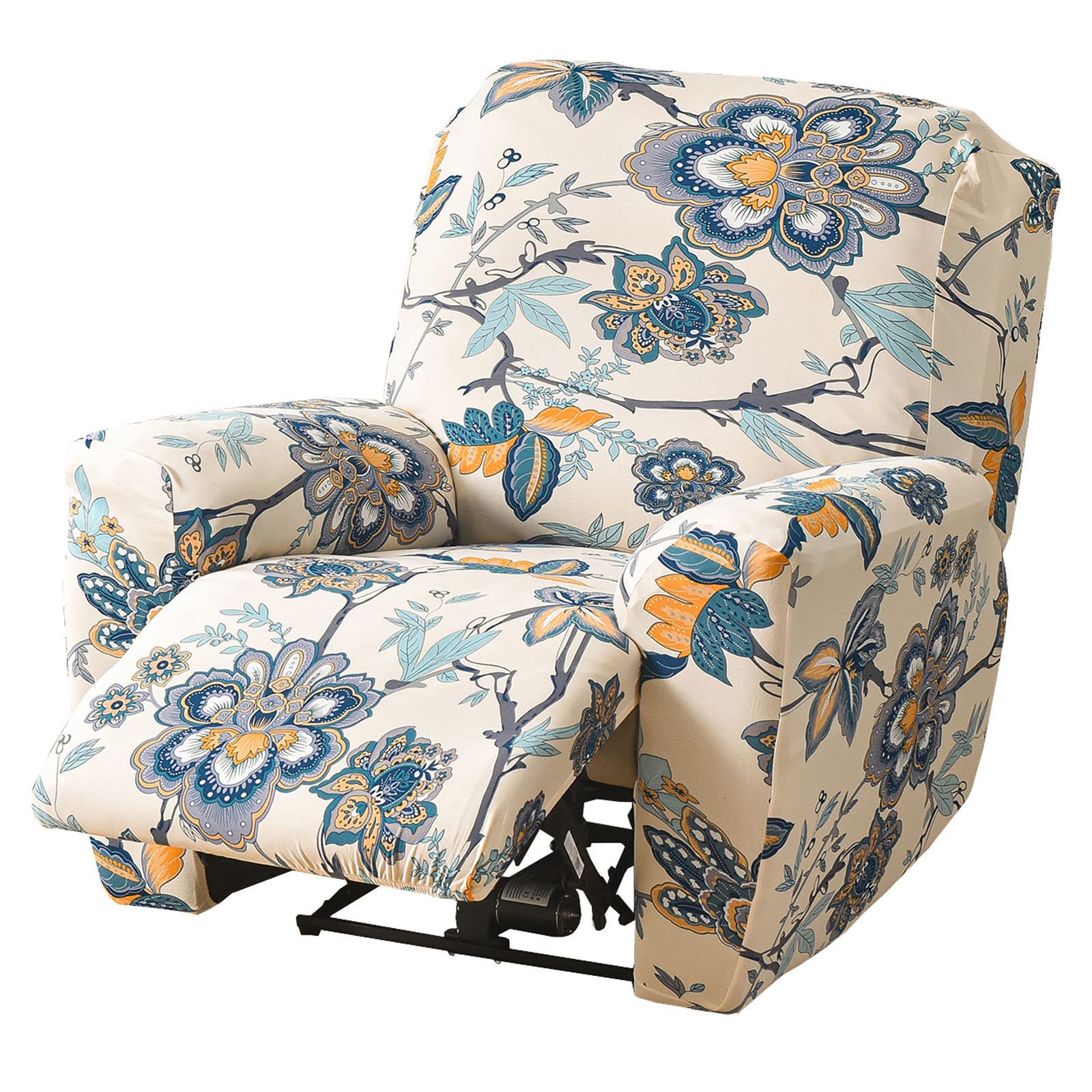 JHLD 1/2/3 Seater Stretch Recliner Cover, Printed Recliner Chair Cover With Side Pocket Machine Washable Recliner Slipcovers Recliner Protector For Living Room-Q-1 seater