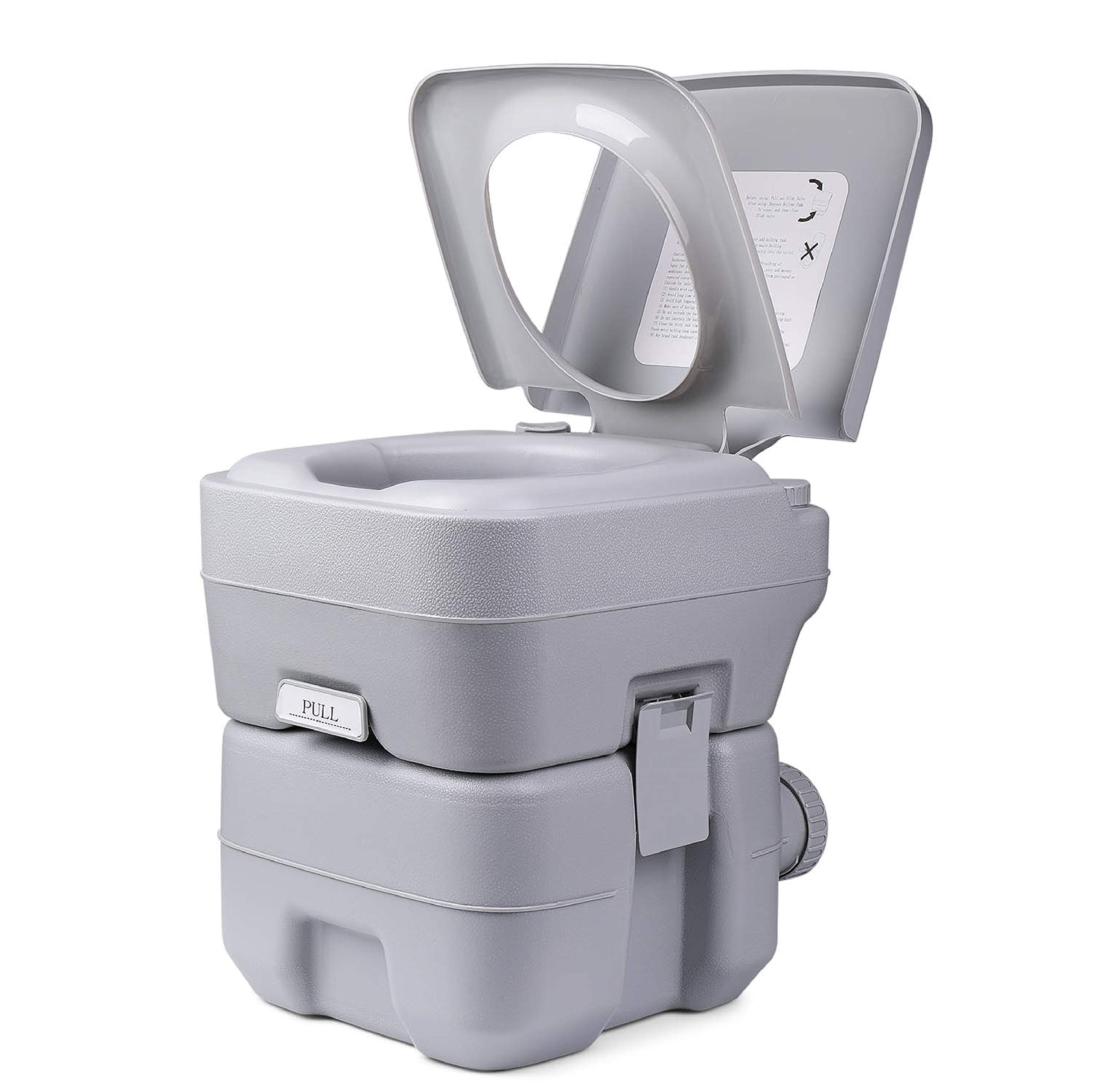 Flexzion Toilette Portatile per Campeggio - Bagno Water WC Comodo da Viaggio roulotte Camper Gabinetto con Sedile, Serbatoio dell'Acqua da 5,3 galloni e Raccolta rifiuti da 3 galloni, Scarico a 3 Vie