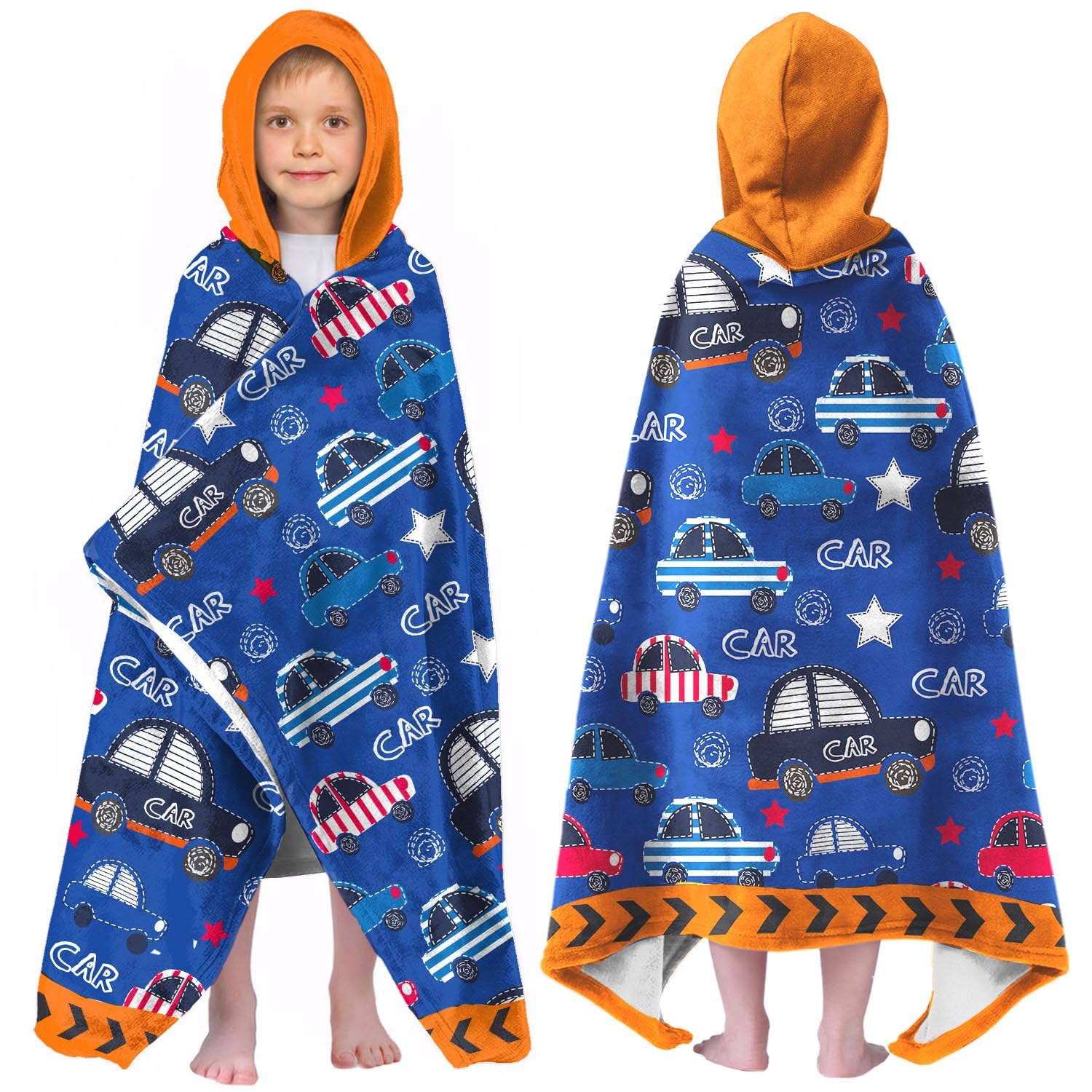 Engineering Vehicle Boys Beach Towel with Hoodie for Kids Toddlers Age 4-8,Car Blue Bath Towels Shower Wrap for Boys, Hooded Poncho Beach Blanket for Pool Swimming Cute Wearable Bath Towel for Child