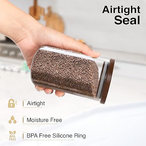 Miniatura 4 de Tarros de cristal con tapa de madera Contenedor de almacenamiento bote de cocina para tarro de cocina para alimentos, galletas y pasta