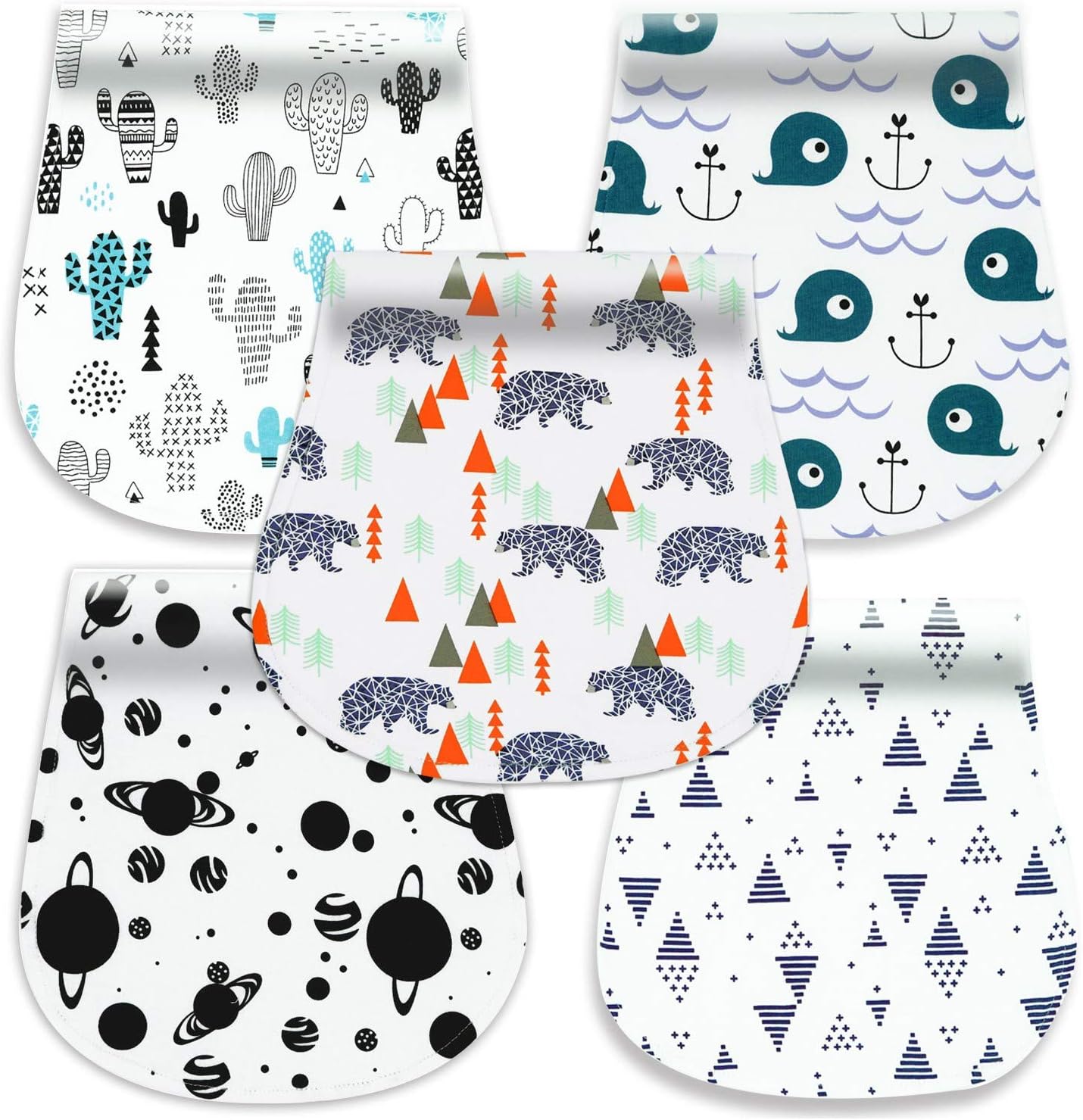 Cherub Baby Burp Cloths for Boys, 100% Organic Cotton Soft Absorbent Triple Layer Burping Rags for Newborns, 5-Pack