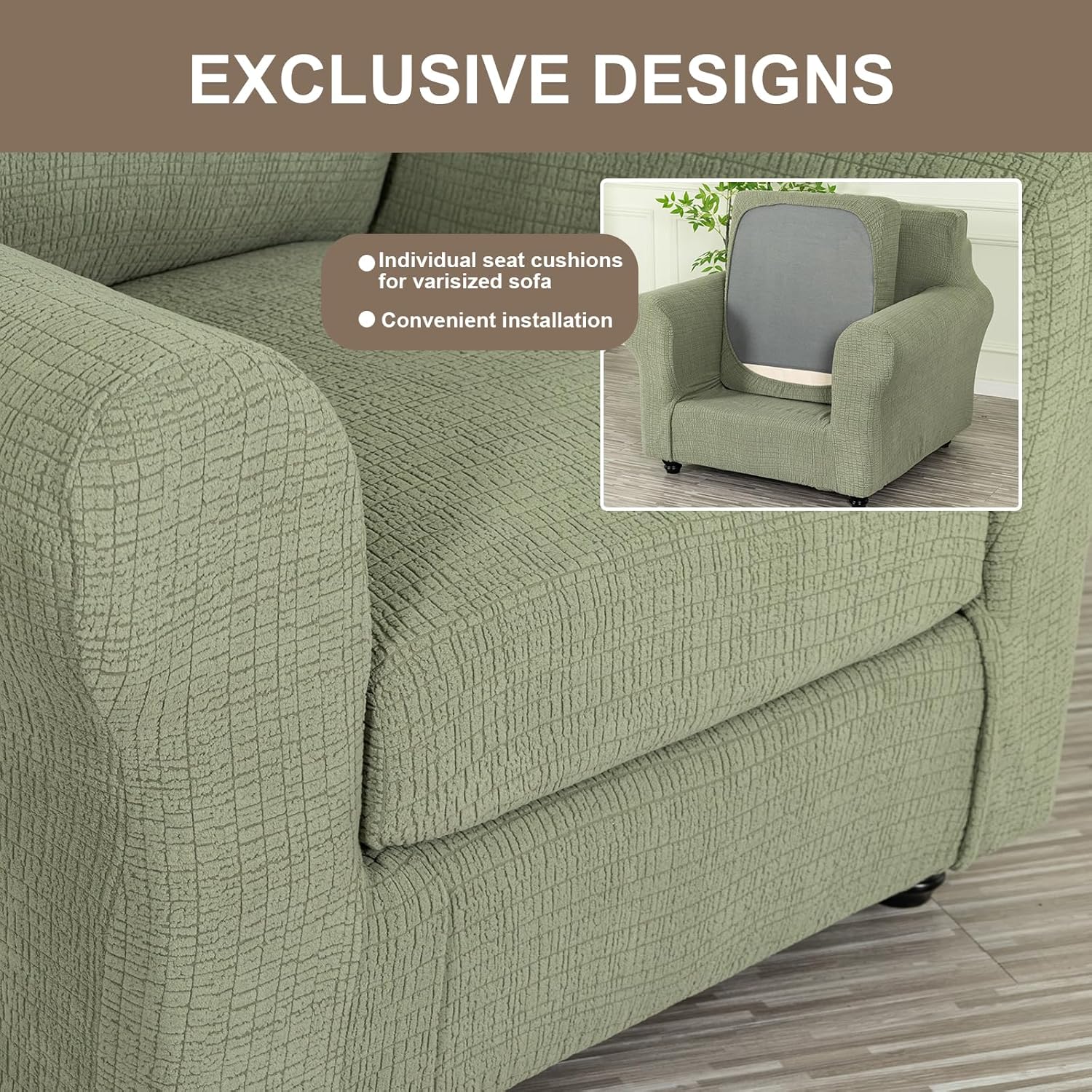 Eco-Ancheng Chair Covers Sofa Couch Cover Armchair Sofa Slipcover with Separate Seat Cushion Cover with Elastic Bottom 1 Seat Chair Slip Cover with Arms Furniture Protector for Living Room Kids Pets,4
