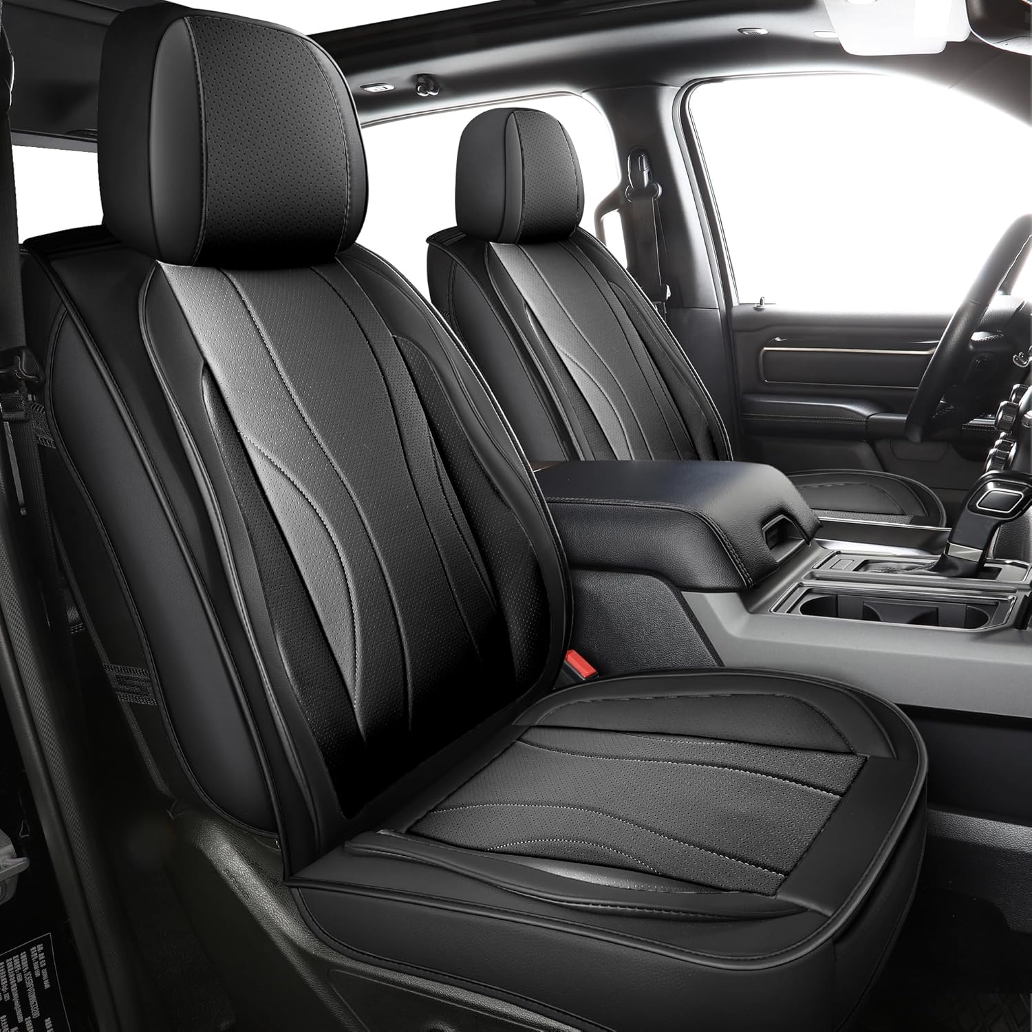 LINGVIDO F-150 Waterproof Faux Leather Automotive Seat Covers Fit for Ford 2009-2025 F150 F250 F350 F450 Super Duty Crew Cab XL XLT Lariat King Ranch Platinum(Black+Gray, Front Seat)