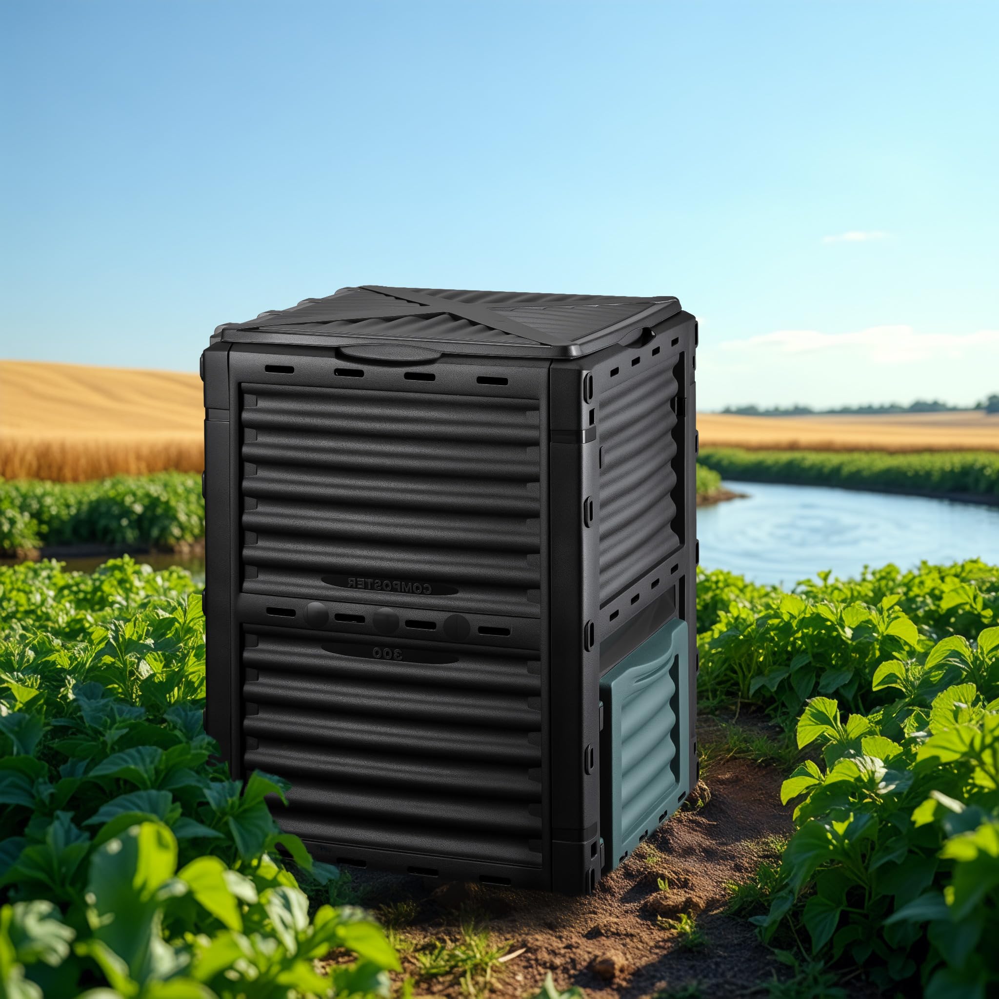 Wiltec Kompostownik ogrodowy modułowy 300 l o wymiarach 61 x 61 x 82 cm, plastikowy kompostownik na odpady organiczne, z pokrywą i klapą do opróżniania