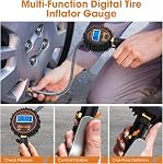 Digital Tire Pressure Gauge with Inflator, 250 PSI Heavy Duty Air Chuck Air Compressor Attachments, Improved Leaks Protection & Stainless Braided Hose Tire Gauge, 0.1 Display Resolution