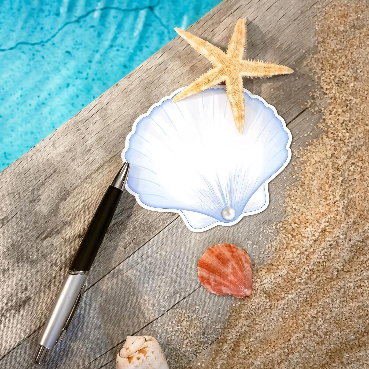 100 Pcs Seashell Name Place Cards Blue Summer Beach Wedding