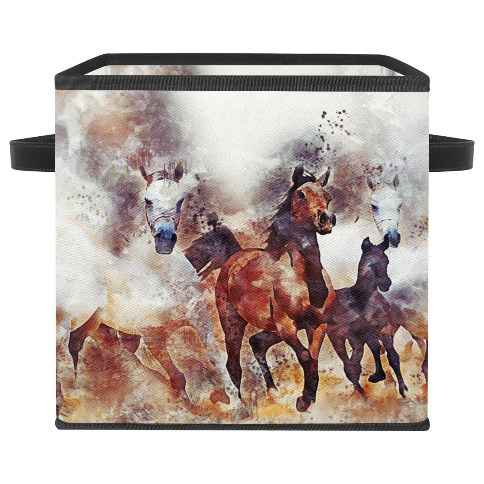 Boîte de rangement pliable cube tissu poignées jouets vêtements chevaux