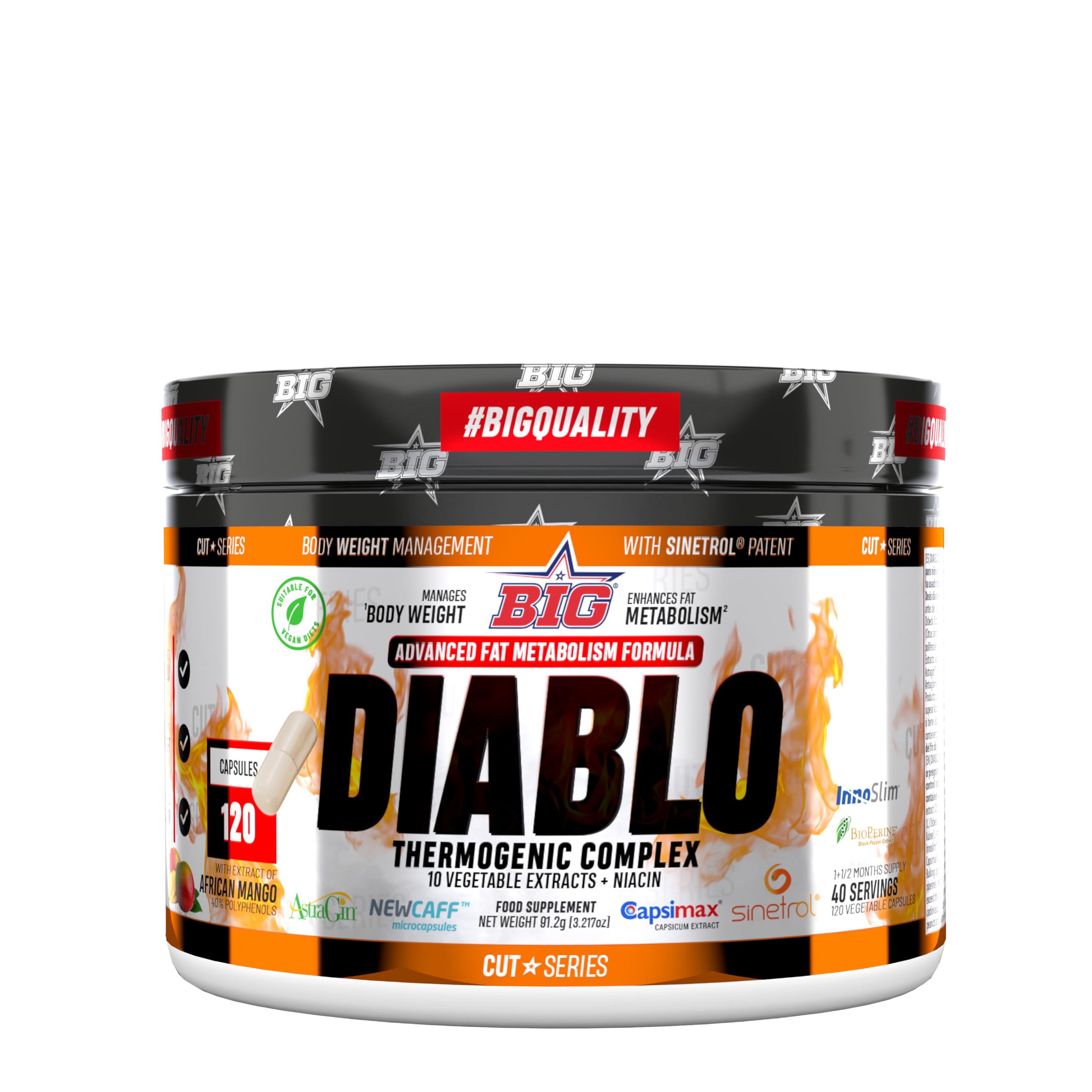 BIG - Quemagrasas Potente para Adelgazar muy Rapido, Fórmula Exclusiva con 10 Ingredientes, Elimina la Grasa y Ayuda a Bajar de Peso, Acelera el Metabolismo en Hombre y Mujer, 40 Servicios, 120 caps