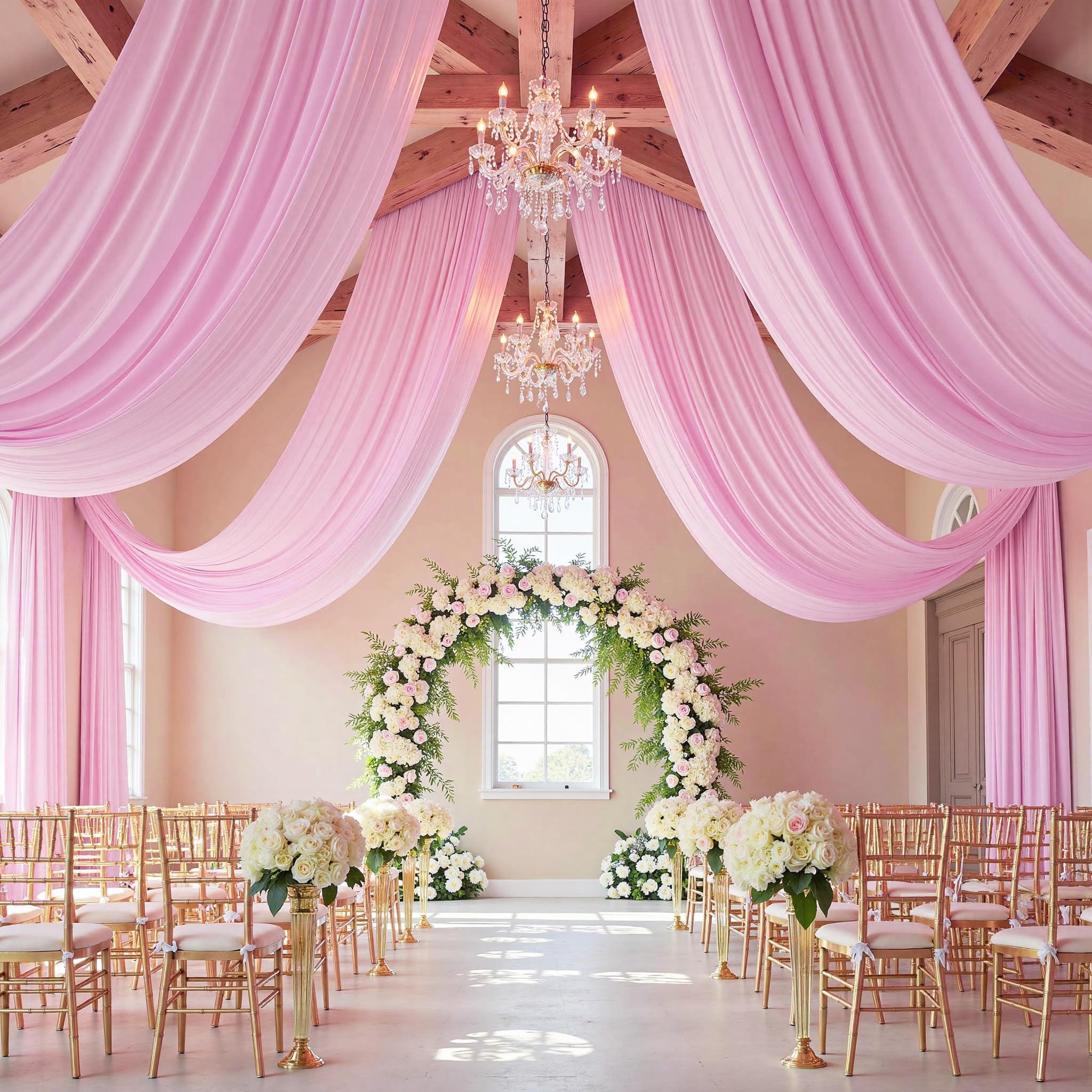 Photo 1 of leegleri Pink Ceiling Drapery Panels, 5ft x 20ft (12-Pack)