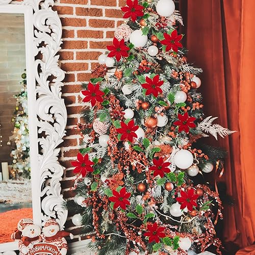 Miniatura 3 de Tepaler Paquete de 2 guirnaldas de Navidad con hojas de acebo de invierno con bayas rojas, piñas de pascua, 7.8 pies, guirnalda de vegetación