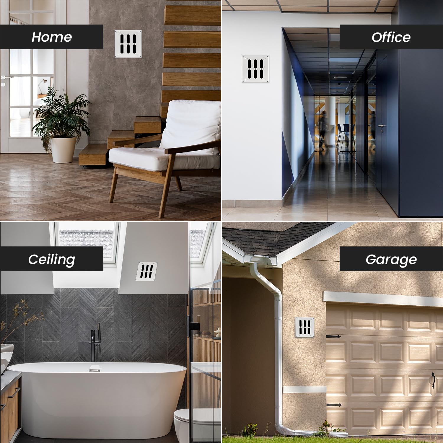 16 x 12 pulgadas (dimensiones exteriores), cubierta de ventilación de pared de aire ajustable blanca – Rejilla de metal para interiores y exteriores – Calefacción, refrigeración, ventilación para el