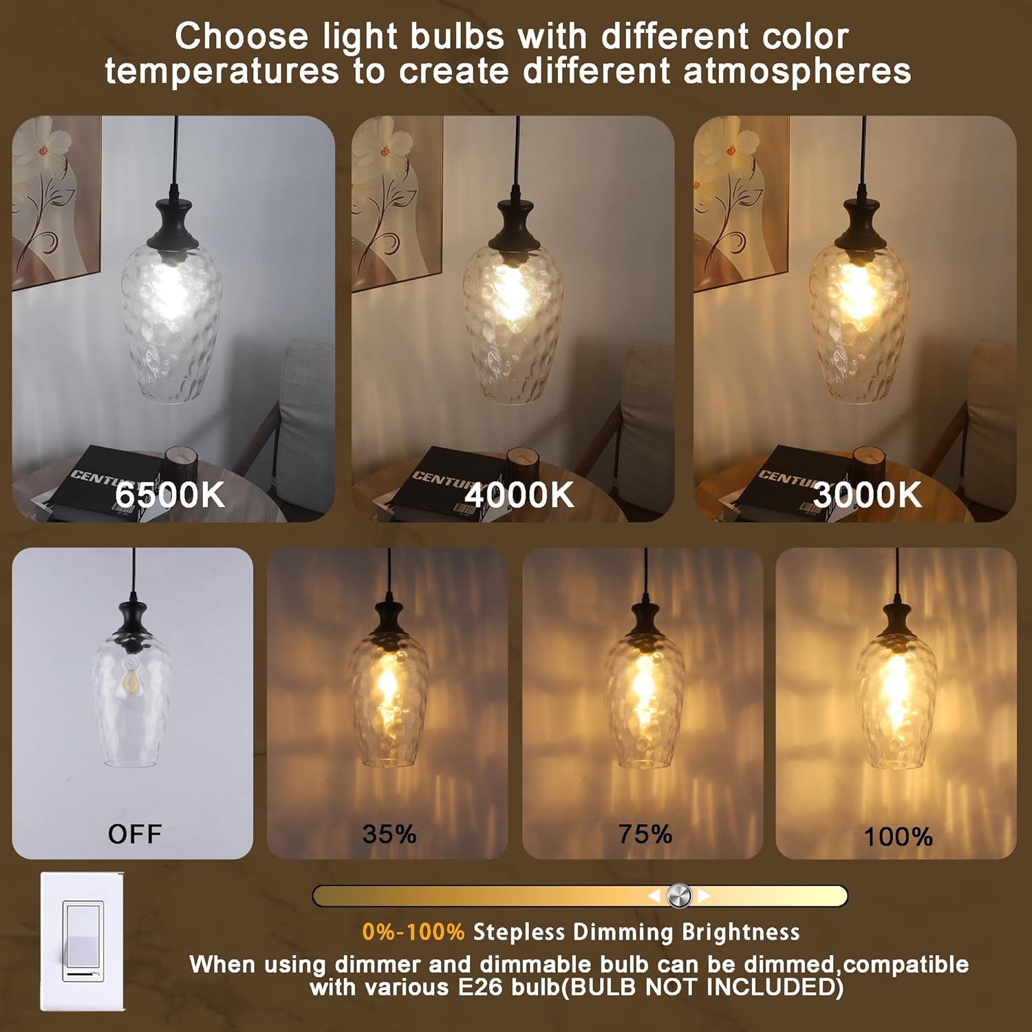 Glass Pendant Lights Kitchen Island 2 Pack, 1-Light Black Pendant Light Fixtures with Hand-Blown Clear Glass, Farmhouse Modern Hanging Light for Kitchen Sink Dining Room Bedroom