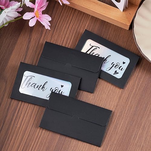 Miniatura 4 de 100 sobres negros para tarjetas de regalo, fundas para tarjetas de regalo, mini sobres pequeños con ventanas para tarjetas de regalo de negocios,