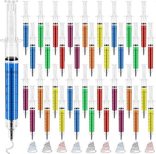 PLMMOUT 36 bolígrafos de jeringa, bolígrafos de jeringa retráctiles, bolígrafos de tinta de 3 colores, bolígrafos de jeringa novedosos multicolor
