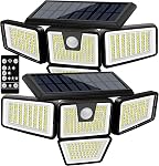 AmeriTop Solar Lights Outdoor, 2 Pack 233 LED High Brightness Cordless Solar Motion Sensor Lights; 3 Adjustable Heads, 270° Wide Angle Illumination, IP65 Waterproof, Security LED Flood Light(Daylight)