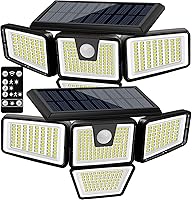 Vista 8 de AmeriTop - Luces solares para exteriores, 2 paquetes, 233 LED de alta luminosidad, luces solares sin cable con sensor de movimiento; 3 cabezas