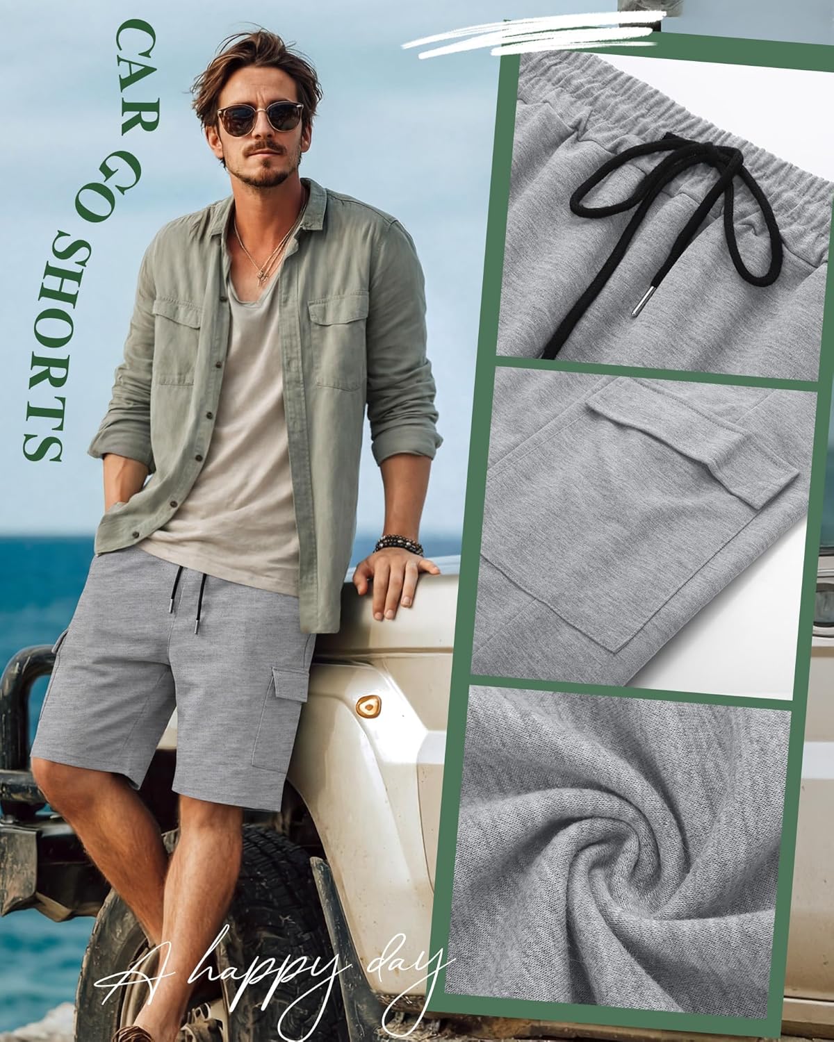 4 Pack Men's Cargo Shorts 9 Inch Athletic Gym Baggy Drawstring Summer Casual Shorts Basketball with Pockets