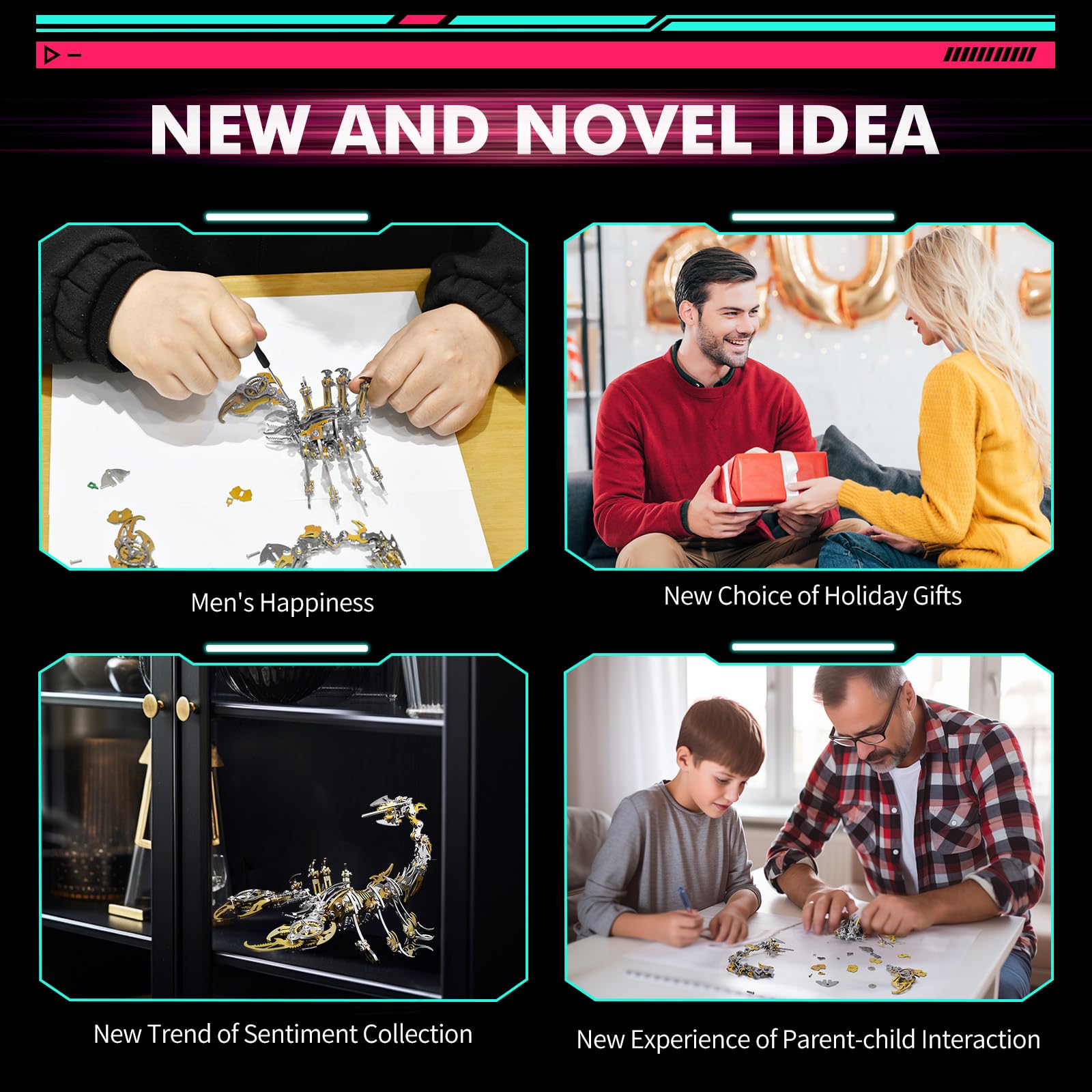 Kits de Puzzles 3D Metal Scorpion pour Adultes Adolescents Modèles d'assemblage mécanique Construire idéal pour Les Cadeaux et Les décorations, 454 PCS(Or)