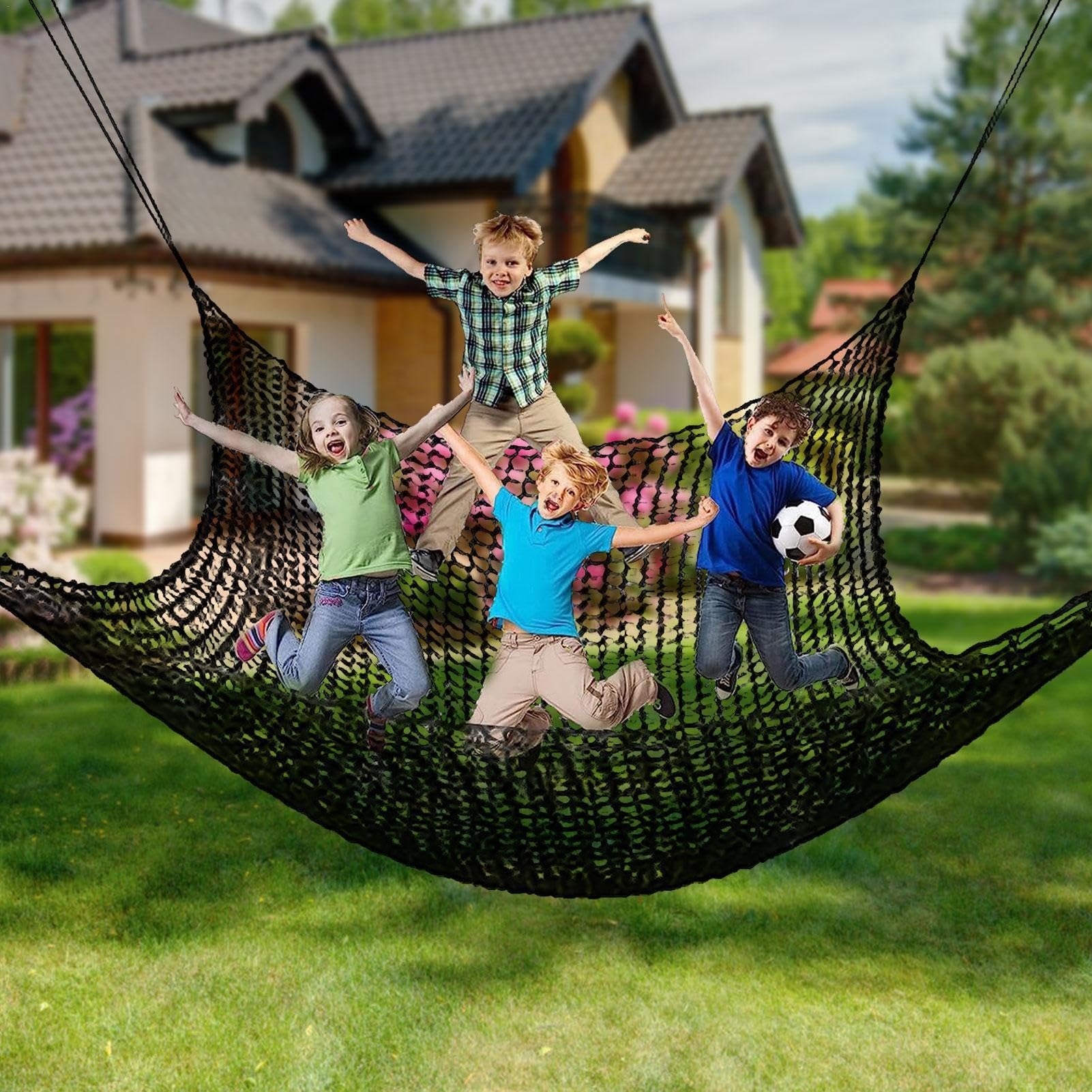 Rete per parco giochi – Rete di sicurezza a doppio strato | corda anticaduta | 4 ganci di sicurezza aggiuntivi, migliorano la di equilibrio e coordinazione e sono un emozionante e