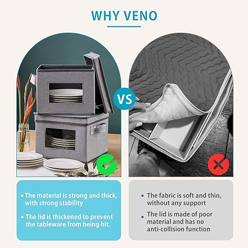 Miniatura 6 de VENO Contenedores de almacenamiento de porcelana de 4 tamaños para platos, carcasa dura, caja de almacenamiento de adornos navideños, estuche móvil