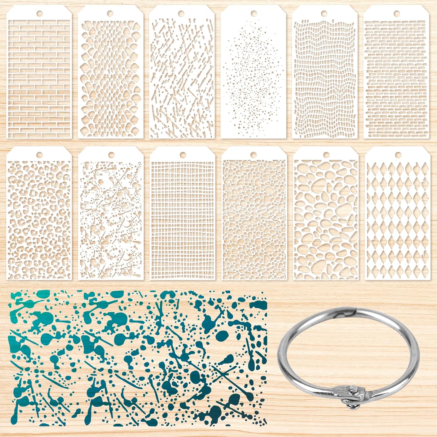 12pcs Texture Stencils, Leopard Brick Dot Layering