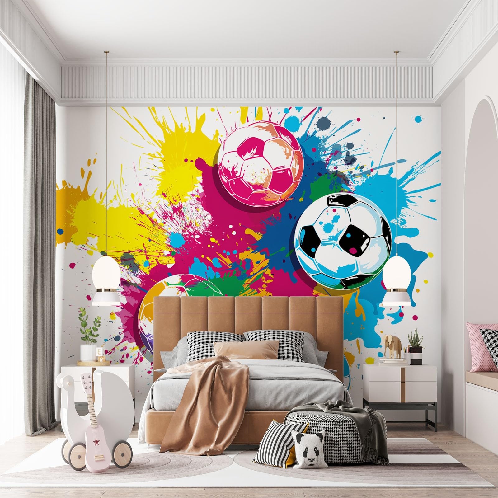 Nowoczesna fototapeta 3D farba piłka nożna sport obraz wydruk fototapeta, jasna włóknina mural dekoracja plakat do salonu i sypialni dziecięcej 250 x 175 cm (szer. x wys.)