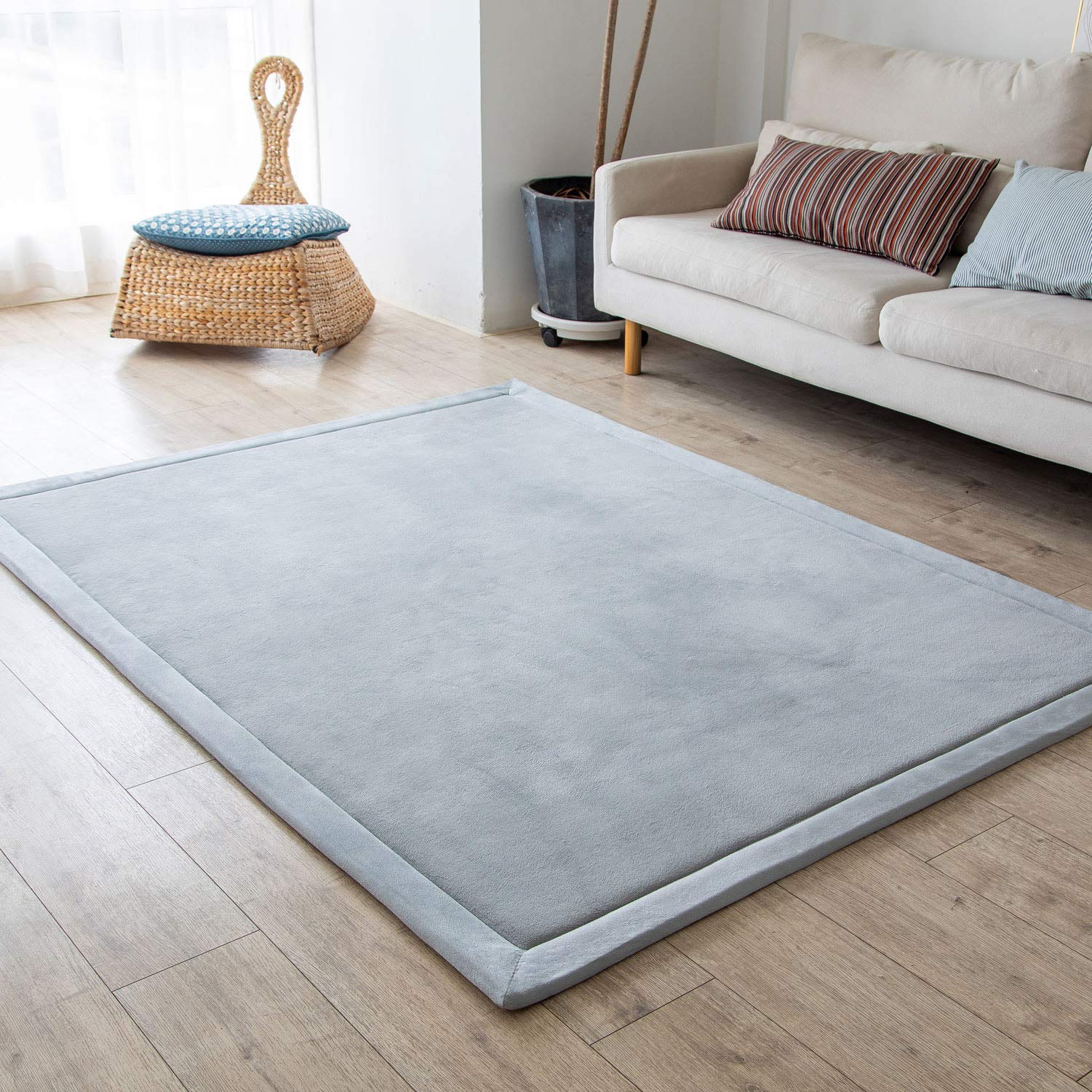 Kinderteppich Korallensamtteppich Teppiche Fürs Kinderzimmer Matten Teppich Anti Rutsch Unterlage Teppich Wohnzimmer, Silbergrau, 150x150cm