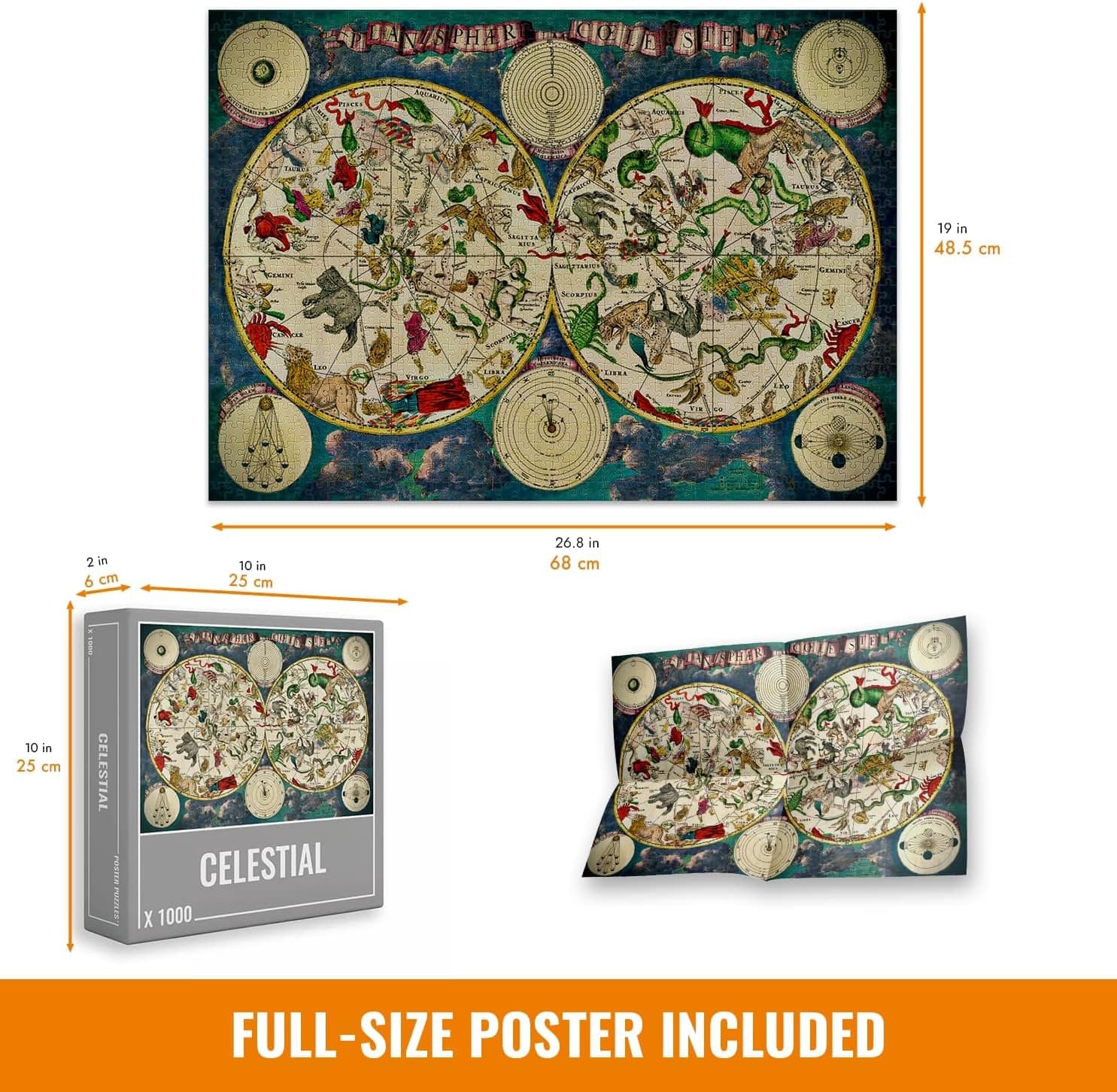 Cloudberries Celestial Puzzle, Premium 1000 Piece Jigsaw Puzzles for Adults Featuring Constellations, Stars and Zodiac Signs, Vintage Star Map and Astronomy Puzzle