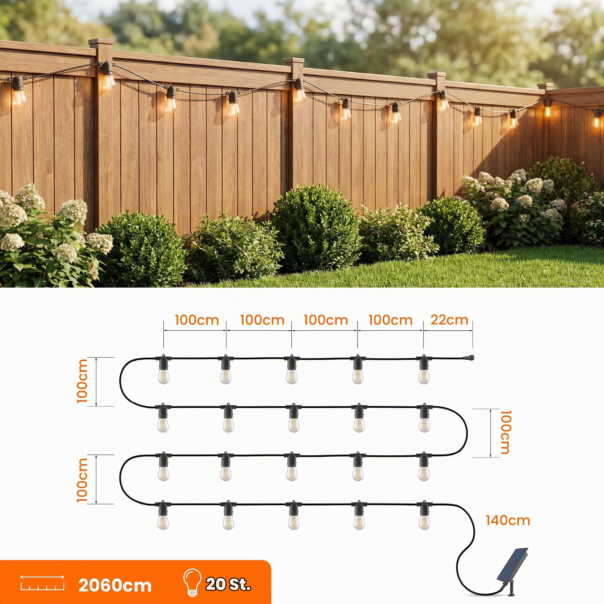 Lichterkette Außen Outdoor LED Strom,20M Aussen Beleuchtung E27 mit Stecker & Timer,11Modi,IP65 Wasserdicht Wetterfest Lichterkette Glühbirnen für Garten Terrasse Party Weihnachten, Warmweiß
