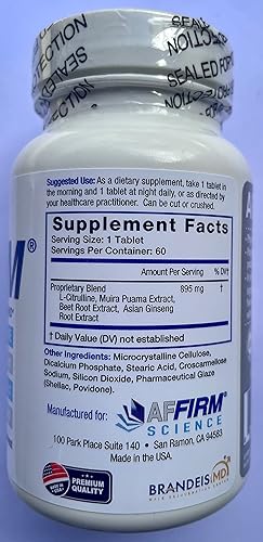 Miniatura 4 de Affirm Science L-Citrulina Suplemento dietético 750 mg 60 tabletas  Circulación y rendimiento masculino  Creado por el Dr. Judson Brandeis