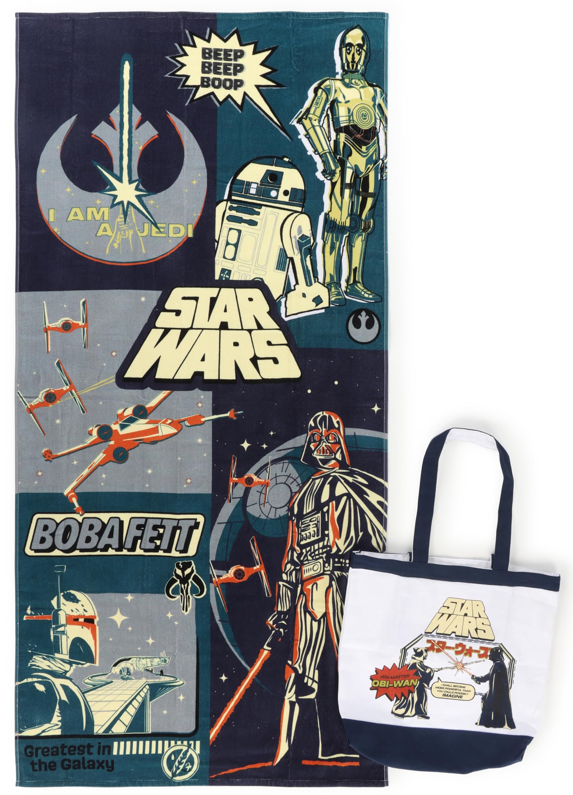 Jay Franco Beach Towel and Tote Bag Set - 16" x 14.5" Canvas Shoulder Handbag with 28" x 58" Super Soft Absorbent Bath Towel