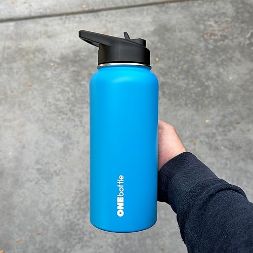 Miniatura 5 de Botella de agua con triple aislamiento, incluye 3 tapas (tapa con pajilla, boquilla, asa de mosquetón), a prueba de fugas, botella de agua de 32