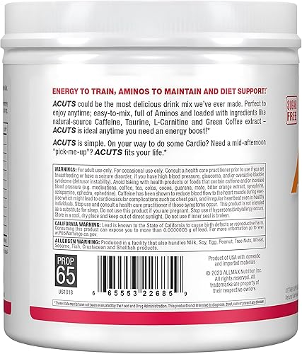 Miniatura 2 de AMINOCUTS (ACUTS), Bebida energética cargada de amino con taurina, L-carnitina, extracto de grano de café verde, sandía, 7.41 oz - 30 porciones