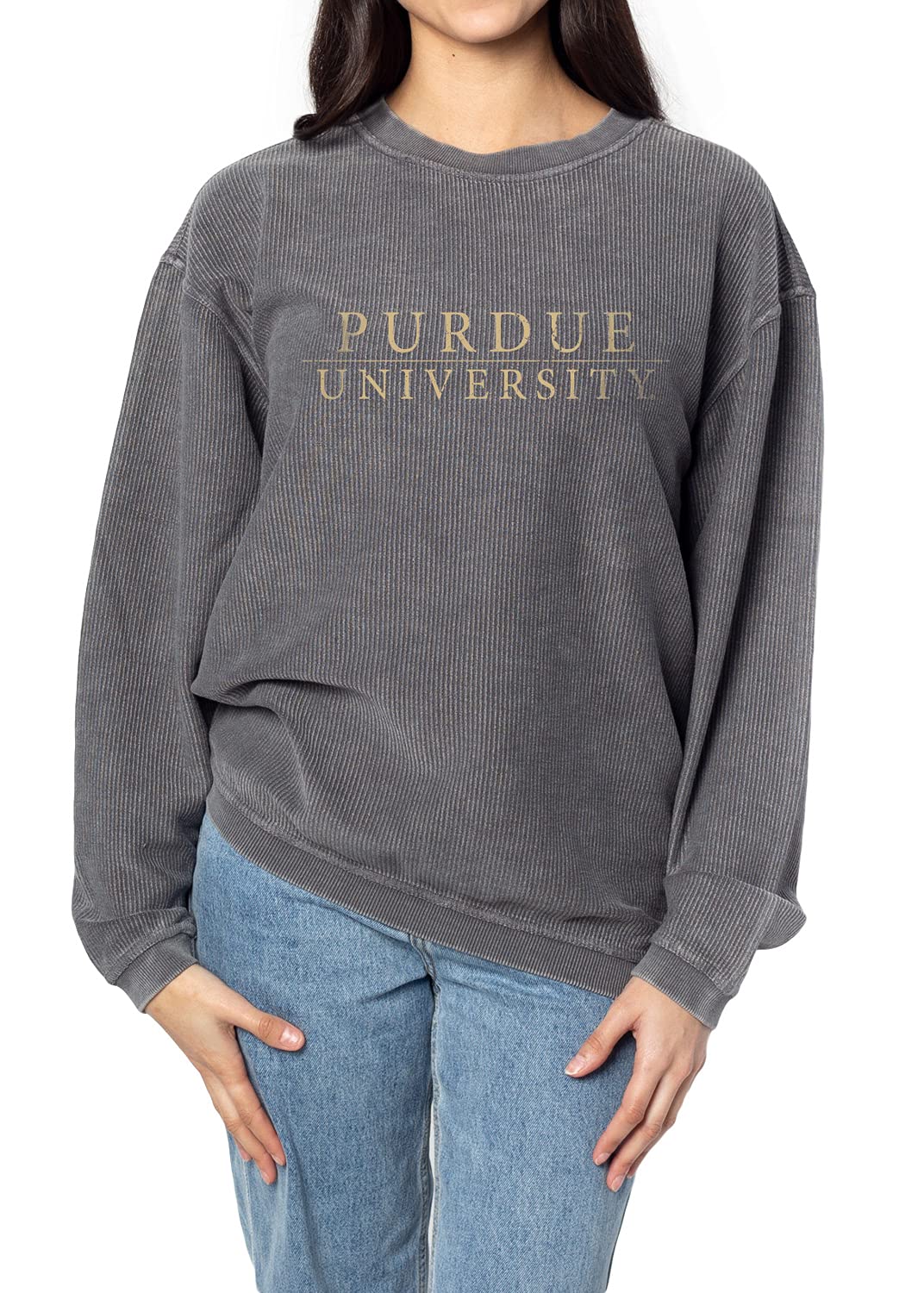 Chicka-d Women's Corded Crew Sweatshirt - 100% Cotton, Vintage Washed, Ribbed Cuffs & Hem, NCAA Licensed (Charcoal, X-Large) - View #3