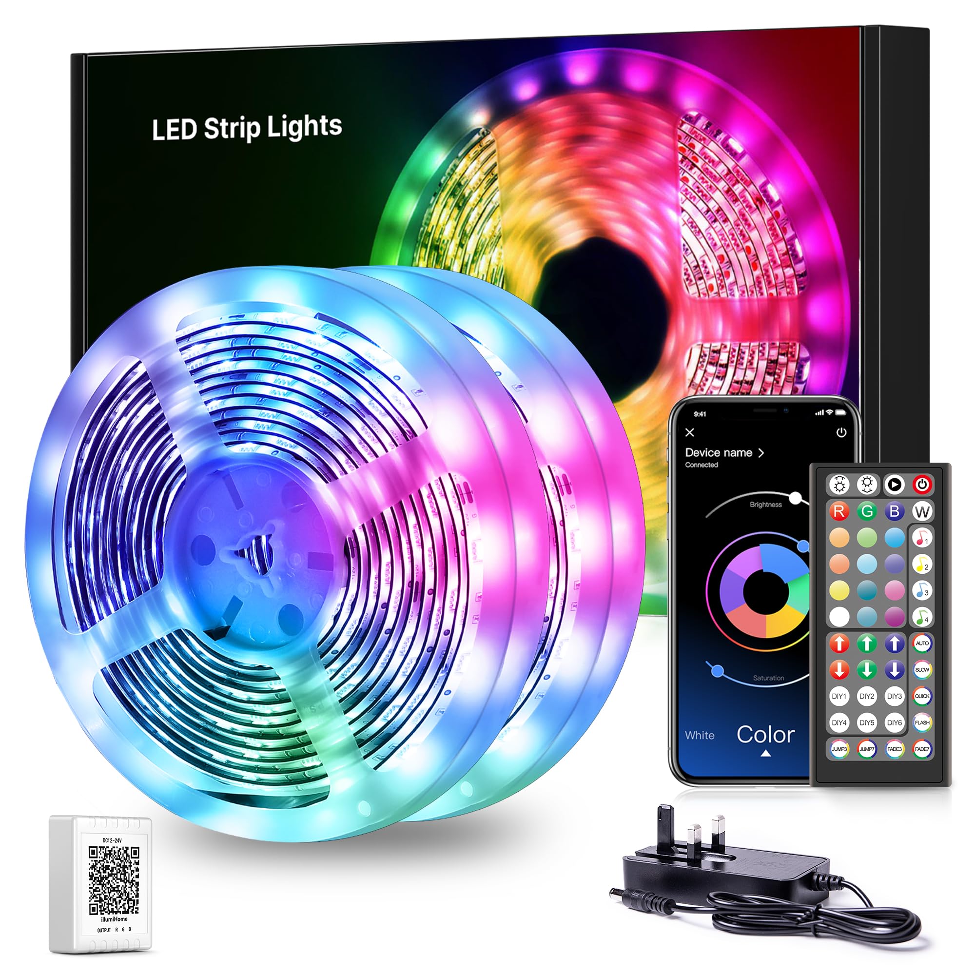 Mexllex LED Strip Lights 30M, Music Sync Color Changing RGB LED Strip with Remote, Sensitive Built-in Mic, App Controlled LED Lights, RGB LED Light Strip(APP+Remote+Mic)Energy Label