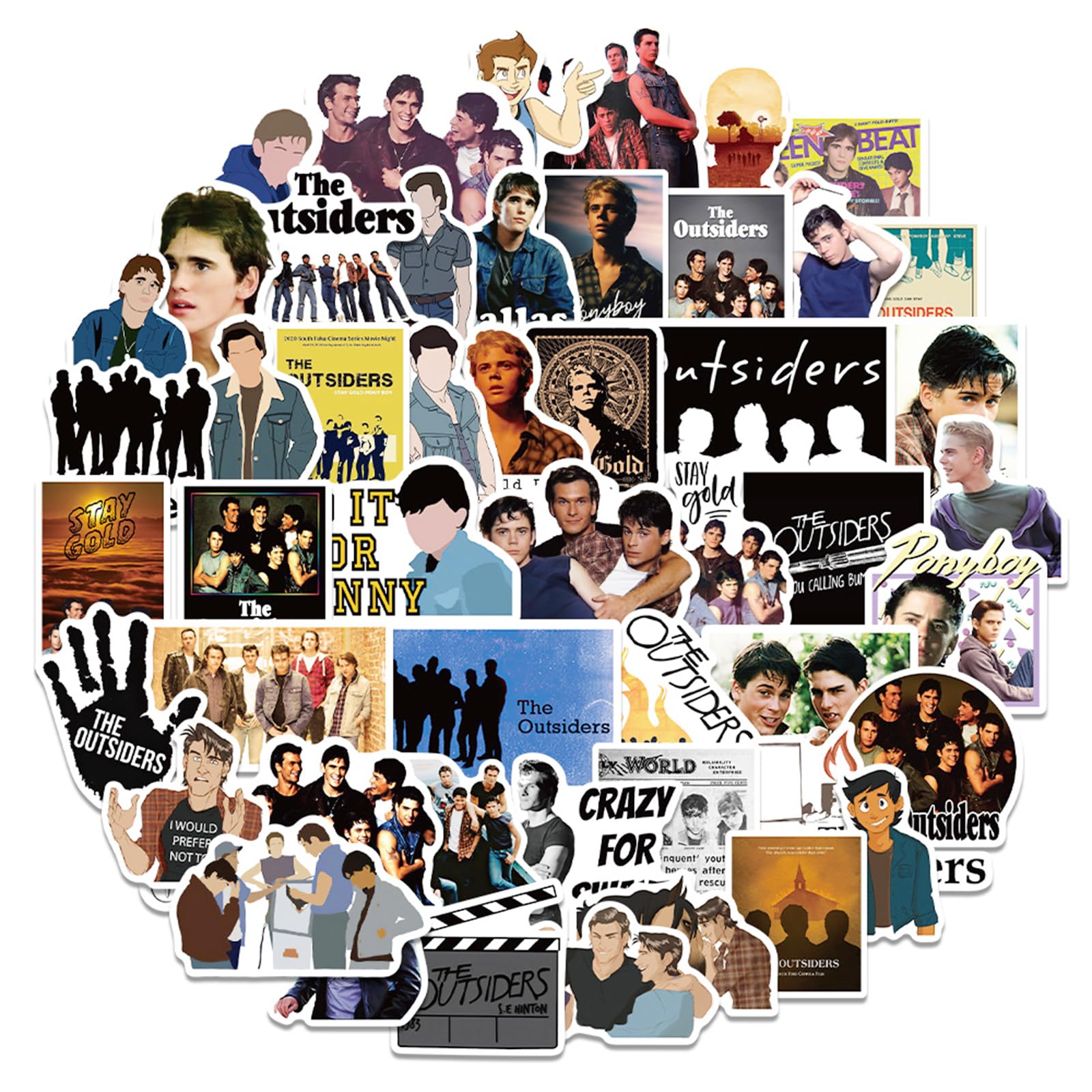 The Outsiders Stickers for Water Bottles 50 Pcs Cute, Waterproof, Beautiful and Fashionable, Suitable for Cups, Phones, Bicycles, Guitars, Suitcases, Ultra-Durable Vinyl.