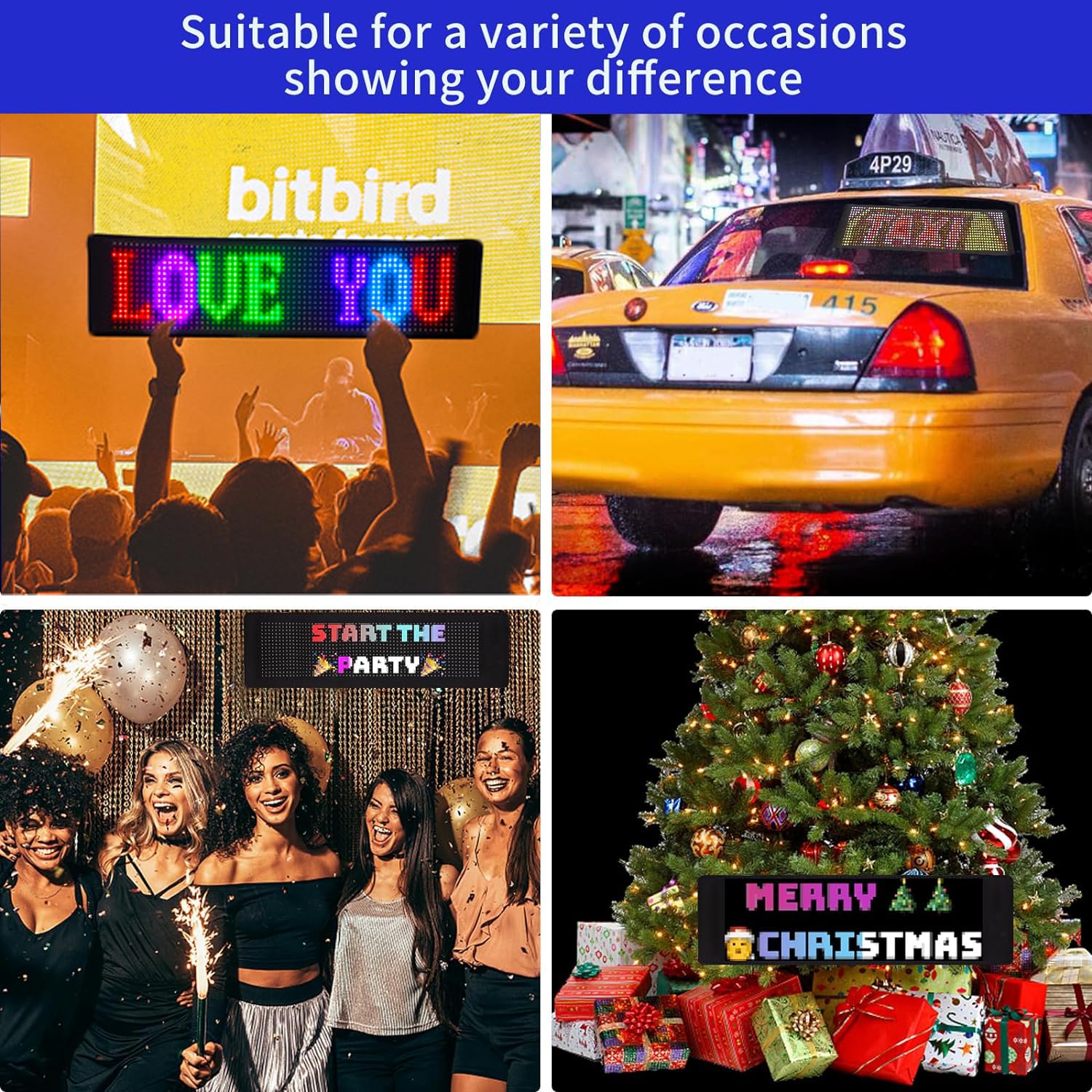 OBEST Pannello di visualizzazione a LED, 39 x 10,7 cm, programmabile, flessibile, per auto, camion, negozio, pubblicità, bar, hotel, pubblicità, app, Bluetooth