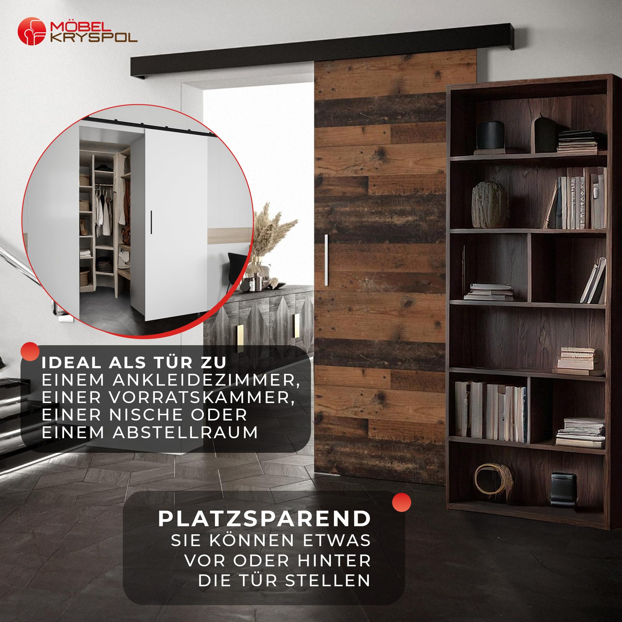 MEBLE KRYSPOL Salwador 4-Schiebetürsystem mit Schienenabdeckung und Dekorstreifen - Innentüren - Starke Konstruktion - 90x204cm - Craft Gold Schwarz