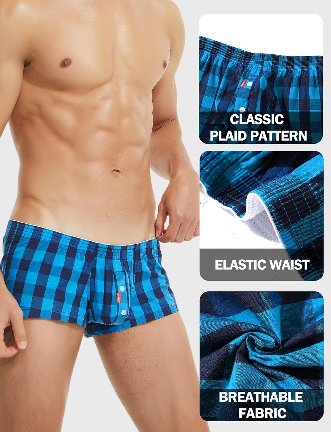 Panegy Men's Plaid Tartan Boxer Briefs Underwear Sleep Lounge Shorts Low Rise Sexy Underpant - Image 3