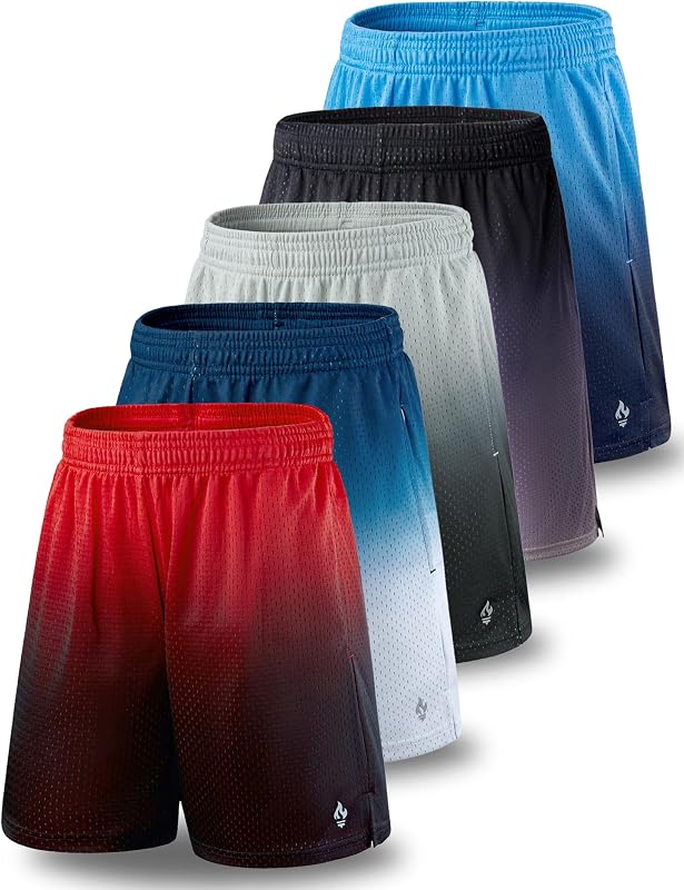 Liberty Pro Paquete de 5 pantalones cortos deportivos de malla para hombre con entrepierna de 9 pulgadas | Bolsillos profundos, Cordón, Secado rápido, Transpirable, Ajuste regular, para gimnasio, entrenamiento, baloncesto, correr