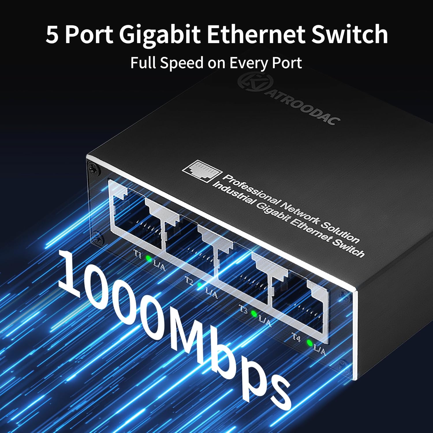 Mini Ethernet Switch 5 Ports Gigabit Enhanced Protection 10/100/1000 Mbps Unmanaged Network Switch Plug & Play Office Ethernet Splitter Fanless Silent Metal Case Network Hub Desktop Design