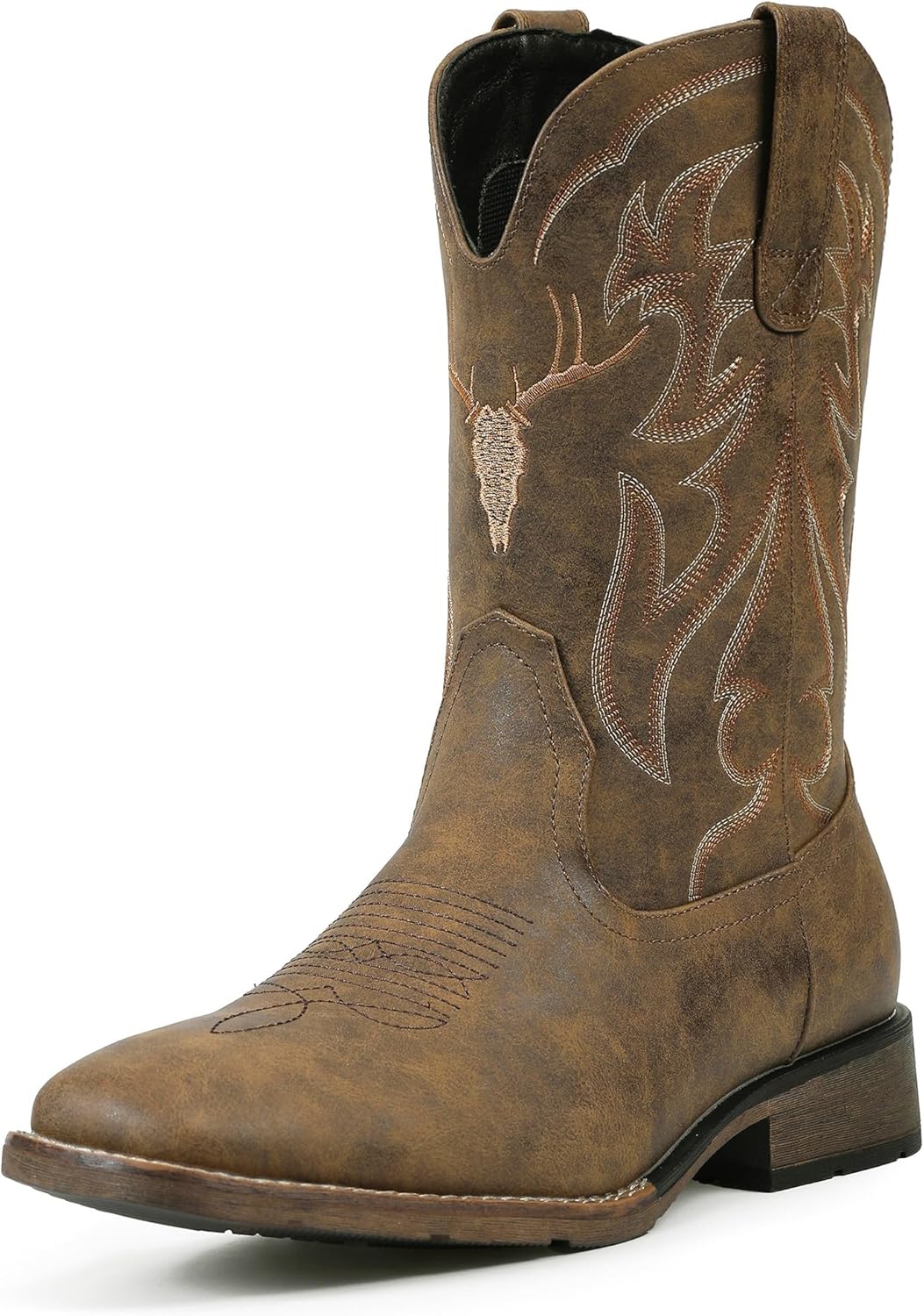 Cowboy Boots for Men Square Toe Western Boots Slip Resistant Country Boot Retro Classic Embroidered Pull On Boot for Festivals and Gift-giving