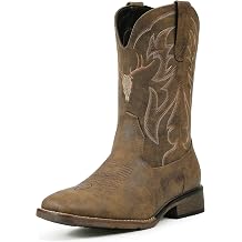 Cowboy Boots for Men Square Toe Western Boots Retro Classic Embroidered Pull On Boot