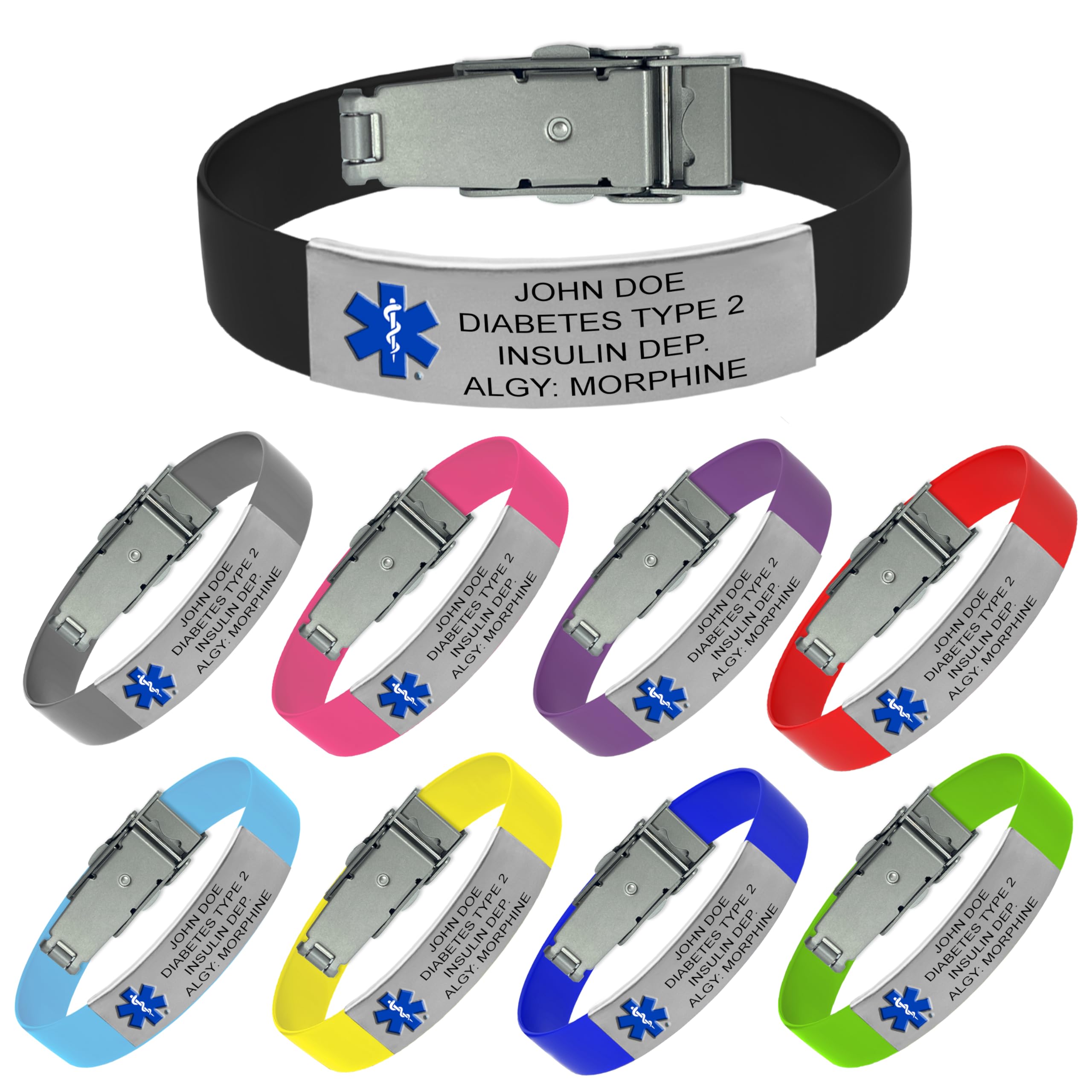 Medical Alert Bracelet for Men & Women – Customizable, Silicon Band, Personalized Bold & Readable Engraving with Complimentary Access to PHR (Personal