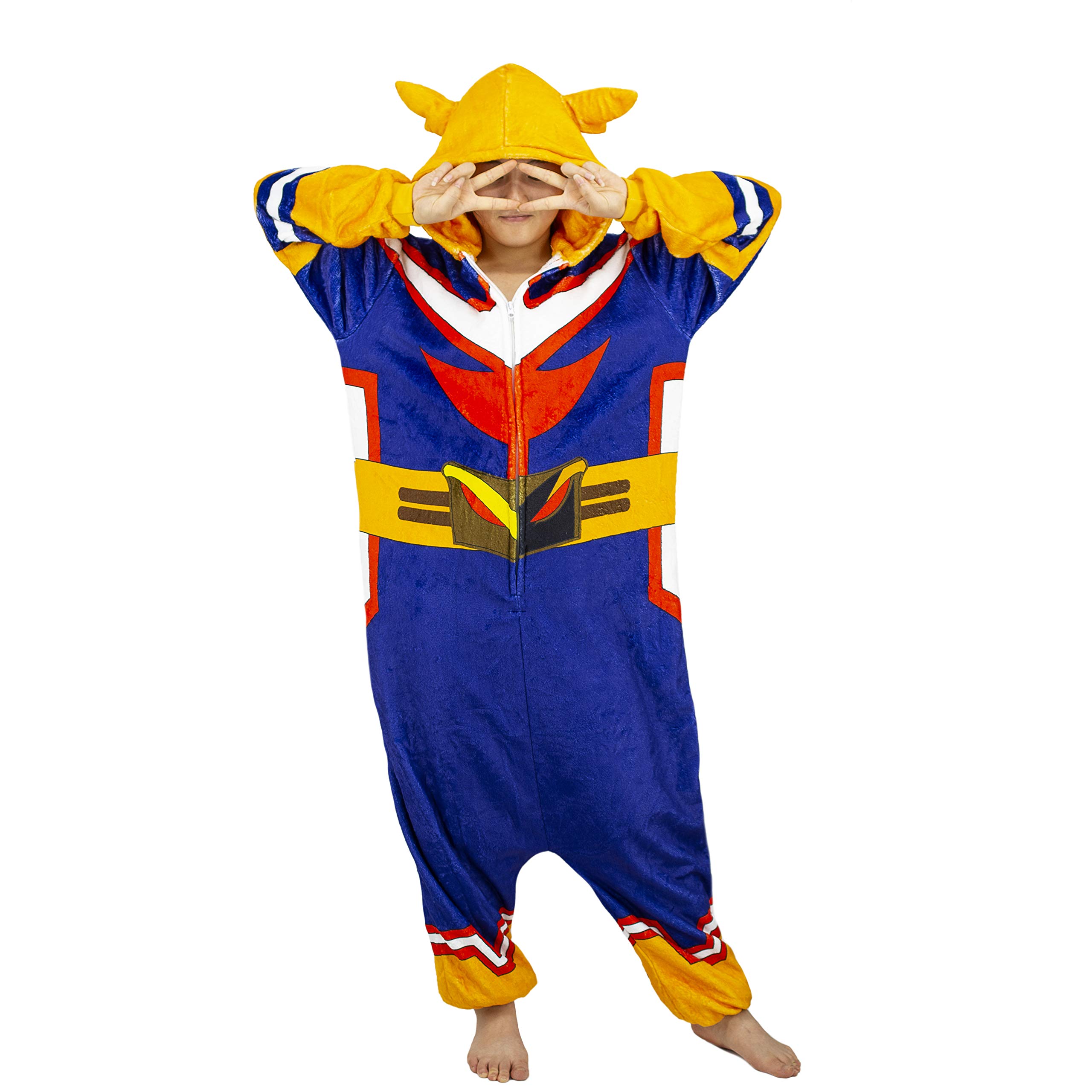 Cosplay Pyjamas for All Might Anime Character for Toshinori Yagi Costume Jumpsuits Hooded of Adults S-XL (Medium/Large