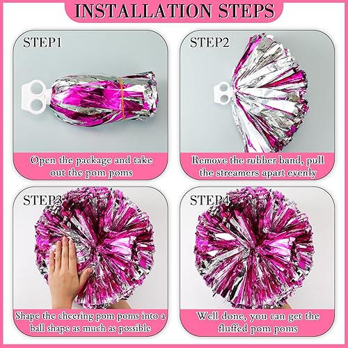 Miniatura 4 de 3 pompones de animadora y lazo grande para el pelo de animadora para niña, pompones metálicos de animadora de 12.6 pulgadas para bailar sóftbol