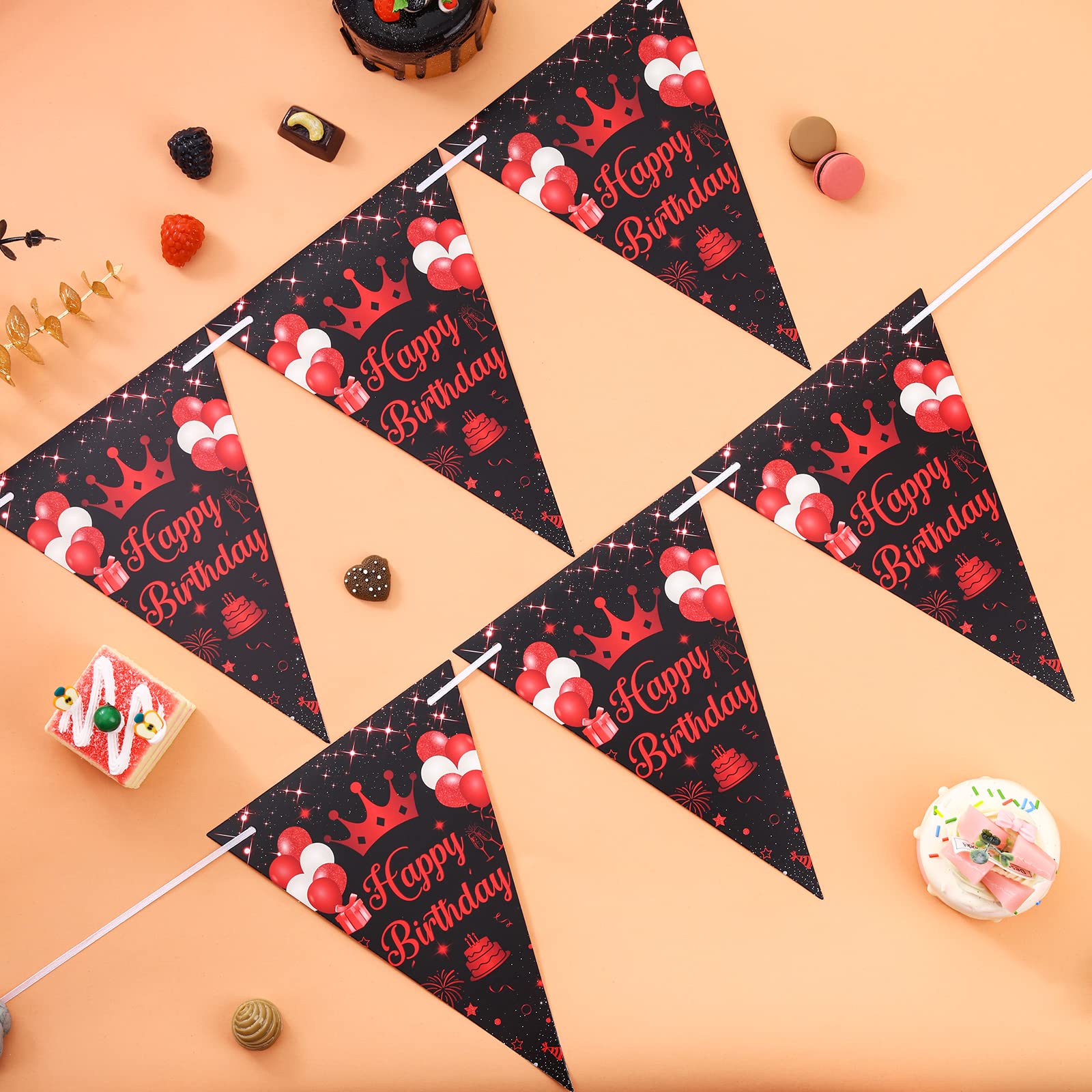 Cheereveal Confezione da 3 striscioni per 30° compleanno, 36 bandiere triangolari nere e oro rosa, decorazione per 30° compleanno, striscione per donne, forniture per feste di compleanno e