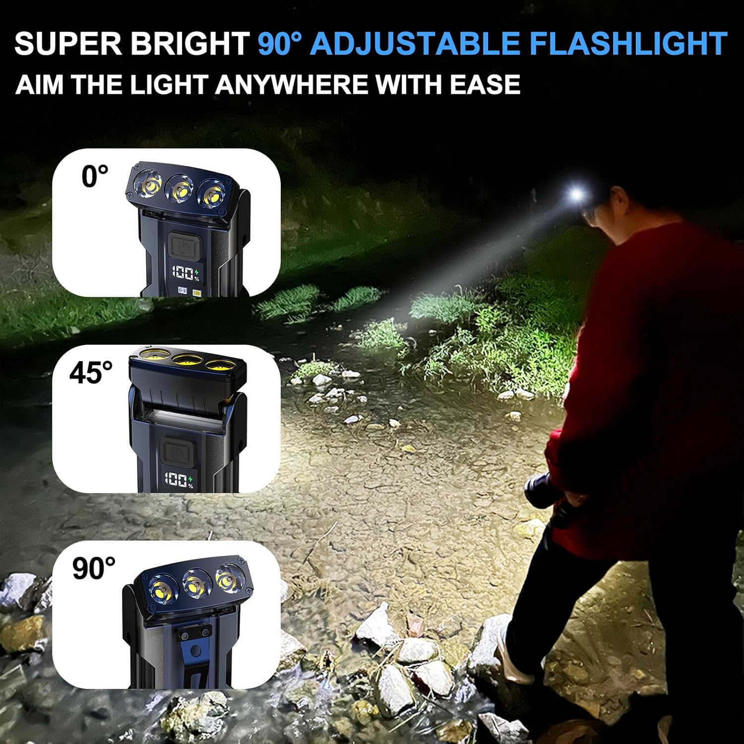 MAKDAK EDC Keychain Flashlight Rechargeable - Super Bright Mini Clip on Keychain Light with COB Side Light,Tail Magnet,Rotatable Head,Digital Battery Display for Outdoor,Camping,Emergency(2Pack)